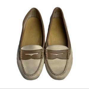 GH Bass Weejuns Womens Size 6.5 Two Toned Tan Suede Penny Loafers Leather